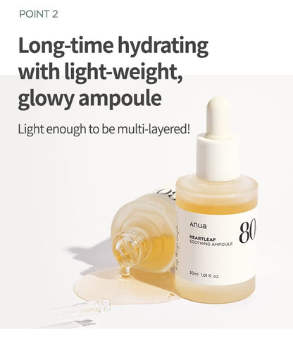 Heartleaf 80 Soothing Ampoule, Hydrating Facial Serum for Glass Skin, Hyaluronic Acid, Panthenol, Lightweight, Non-Greasy Formula, Korean Skincare, 1.01 Fl.Oz